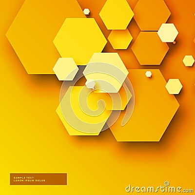 Yellow background with 3d hexagonal shapes Vector Illustration