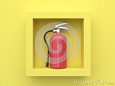 Yellow background 3d rendering fire extinguisher inside square frame Stock Photo