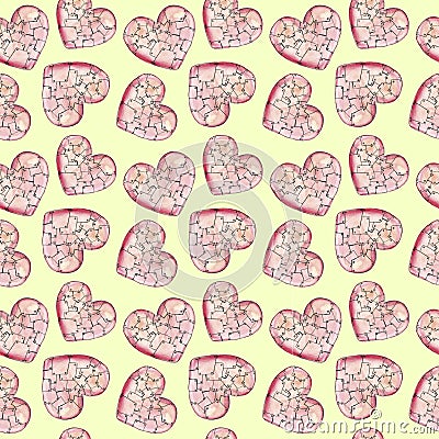 Yellow background with hearts. Water color pattern to the day of lovers Stock Photo