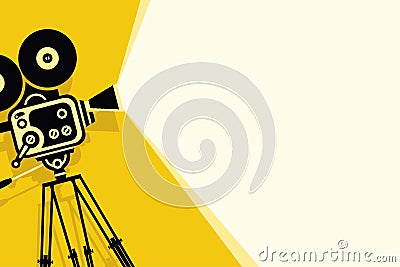 Yellow background with vintage movie camera Vector Illustration