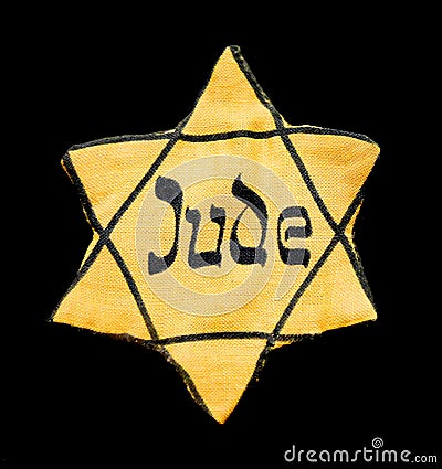 Yellow badge of Star of David is is a symbol of modern Jewish i Editorial Stock Photo