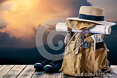 Yellow bag for backpack and nature background Stock Photo