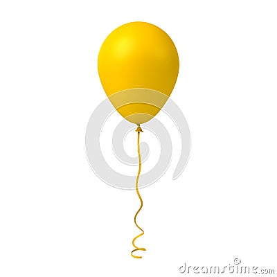 Yellow balloon isolated on white background with ribbon rope Stock Photo
