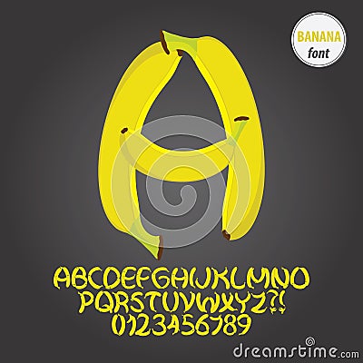 Yellow Banana Alphabet and Digit Vector Vector Illustration