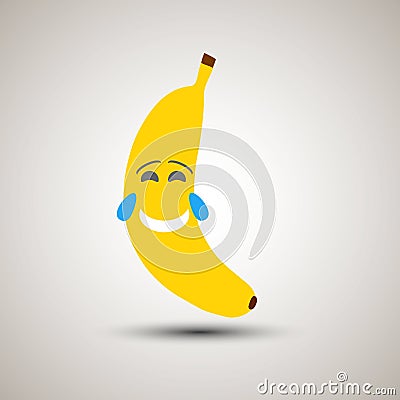 Yellow banana emoji laughing hard with tears. Stock Photo