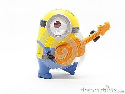 Yellow Banana Minion Toys Plastic Model from Despicable Me Movie in White Isolated Background Editorial Stock Photo