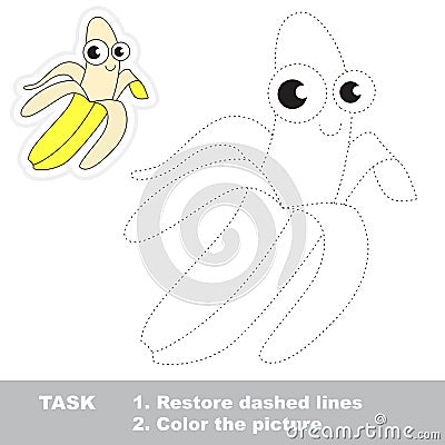 Yellow banana to be traced. Vector trace game. Stock Photo