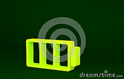 Yellow Battery charge level indicator icon isolated on green background. Minimalism concept. 3d illustration 3D render Cartoon Illustration