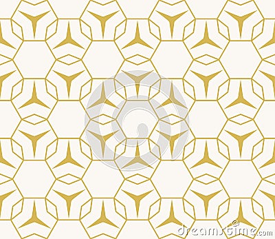 Yellow and beige geometric seamless pattern with thin lines, hexagonal grid, net Vector Illustration