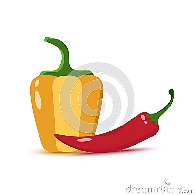 Yellow bell pepper and red pepper chilli. Vector illustration Cartoon Illustration