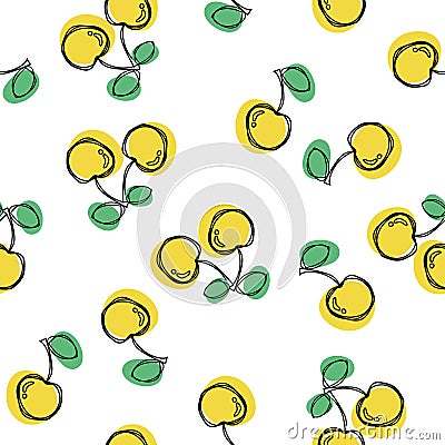 Yellow berry cherry. Seamless pattern. Colored Endless repeating print background texture. Vector Illustration