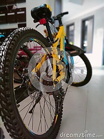 Yellow Bicycle in the apartment Editorial Stock Photo