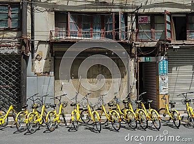 Bicycle sharing in Shanghai, China Editorial Stock Photo