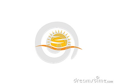 Yellow big bright and shiny sun sunrise for logo design Cartoon Illustration