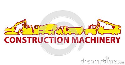 Yellow big digger builds roads excavating of hole, ground works. Construction machinery and ground works. Vector Illustration