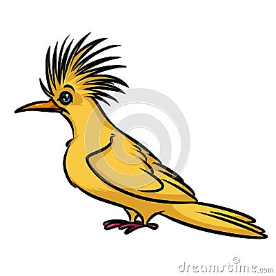 Yellow Bird hoopoe Cartoon Illustration