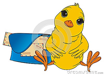 Yellow bird and post`s bag Stock Photo