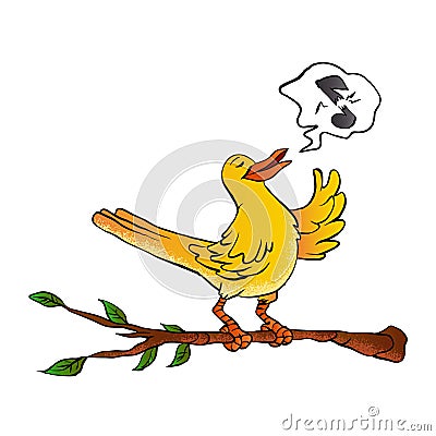 Yellow bird singing cartoon Vector Illustration