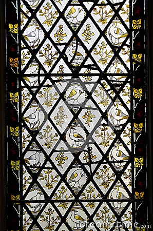 Yellow Birds Stained Glass Window Stock Photo