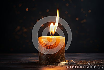 Yellow birthday candles decoration and Bokeh Lights background Stock Photo