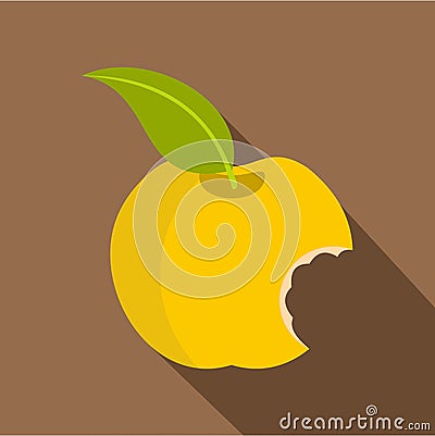 Yellow bitten apple icon, flat style Vector Illustration