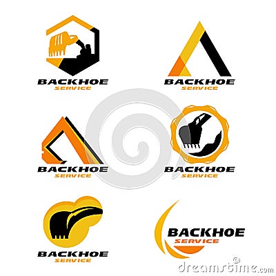 Yellow and Black Backhoe service logo vector set design Vector Illustration