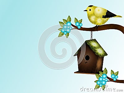 Goldfinch and Birdhouse Stock Photo