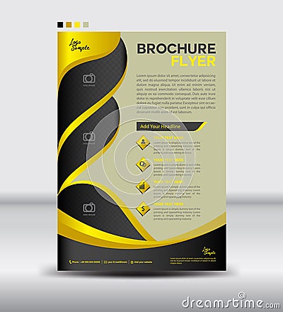 Yellow and black Brochure flyer template,newsletter design, Leaf Vector Illustration