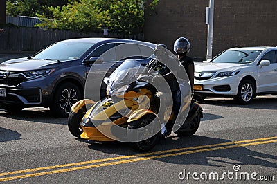 Yellow and Black Can-AM Motorcycle. Editorial Stock Photo