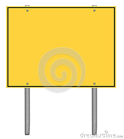 Yellow and black caution road sign Stock Photo