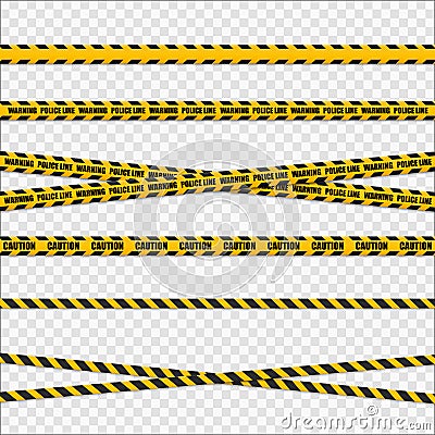 Yellow and black danger tapes. Caution lines isolated. Vector Vector Illustration