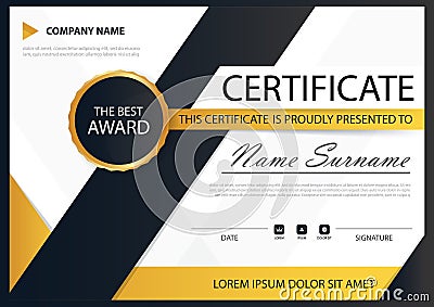 Yellow black Elegance horizontal certificate with Vector illustration ,white frame certificate template with clean and modern Vector Illustration