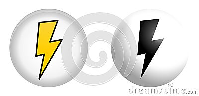 Yellow and black flash symbol in white sphere or 3d circle Vector Illustration