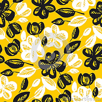 Yellow and black flowers repeatable motif Vector Illustration