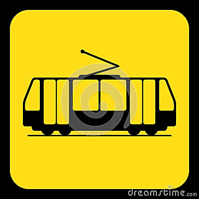 Yellow, black information sign - tram, streetcar Vector Illustration