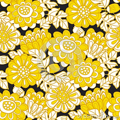 Yellow and black modern marigold seamless pattern Vector Illustration