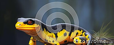 Yellow and black poison dart frog (Dendrobates salamander) Cartoon Illustration