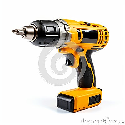 Vibrant Energy: Yellow Cordless Drill With Precision Engineering Stock Photo