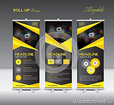 Yellow and black Roll Up Banner template and info graphics, stan Vector Illustration