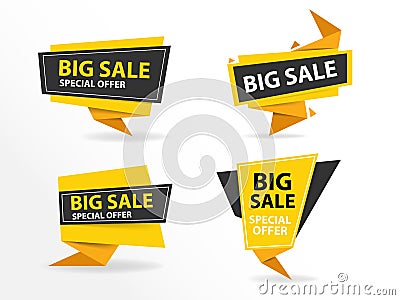 Yellow black shopping sale banner template, discount sale banner collection Vector Illustration