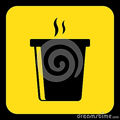 Yellow, black sign - hot fastfood drink with smoke Vector Illustration