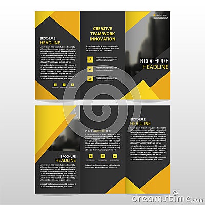 Yellow black triangle business trifold Leaflet Brochure Flyer report template vector minimal flat design set, abstract three fold Vector Illustration