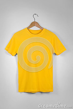 Yellow Blank Cotton Tshirt Hanging Center Gray Concrete Empty Wa Stock Photo