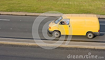 Yellow blank delivery van truck Stock Photo