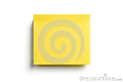 Yellow Blank Memo Sticky Notes Paper with shadow isolated on white background with clipping path. Simple Square Geometry form. Stock Photo