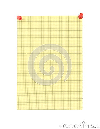 Yellow blank thumbtacked squared paper page Stock Photo