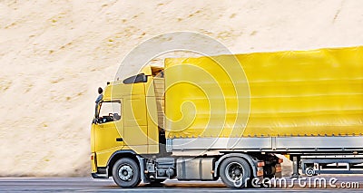 Yellow blank trailer truck Stock Photo