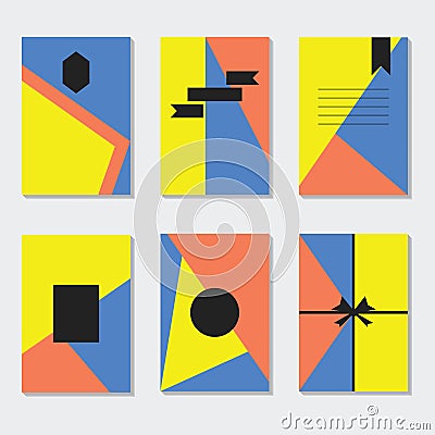 Yellow, blue, and coral backgrounds cards templates set Vector Illustration