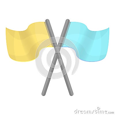 Yellow blue crossed flag icon, cartoon style Vector Illustration