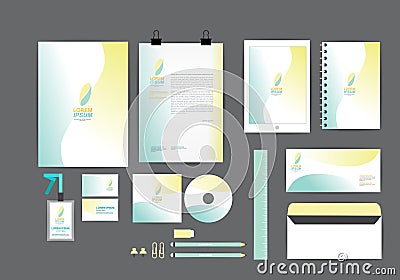 Yellow and blue with curve graphic corporate identity template Vector Illustration